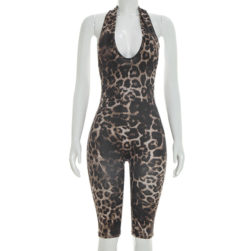 DZHT J26JP064 tight backless leopard print jumpsuit