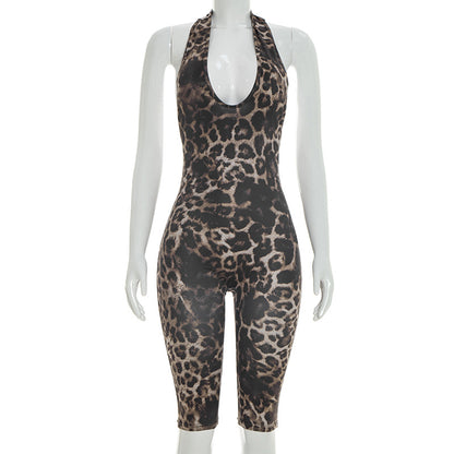 DZHT J26JP064 tight backless leopard print jumpsuit