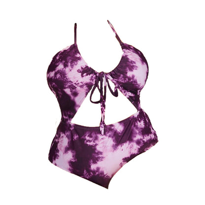 LF (L-4XL) multi-color tie-dye bikini plus size split sexy lace-up