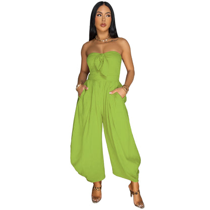 MYF (S-2XL) 20170 summer wrapped chest collar jumpsuit