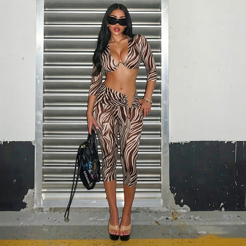 DZHT Y26ST229 deep V polka dot long sleeve slim fit hot girl printing suit