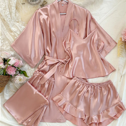DNL artificial silk suit comfortable four-piece pajamas