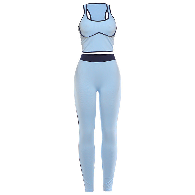 SXR spring sexy backless top high waist tight trousers contrast color sports suit