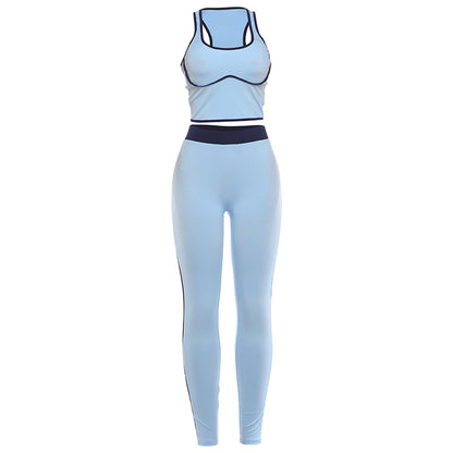 SXR spring sexy backless top high waist tight trousers contrast color sports suit