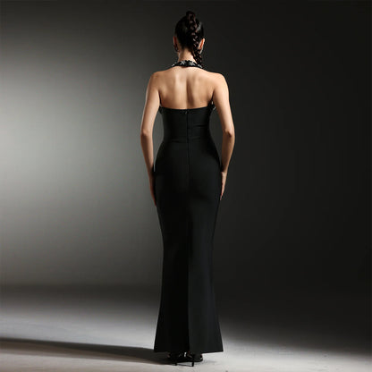 XYZ C7567 elegant backless rhinestone slim dress