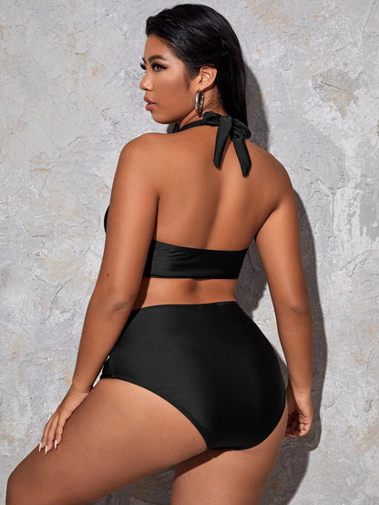 LF (L-4XL) 2026 plus size black split swimsuit