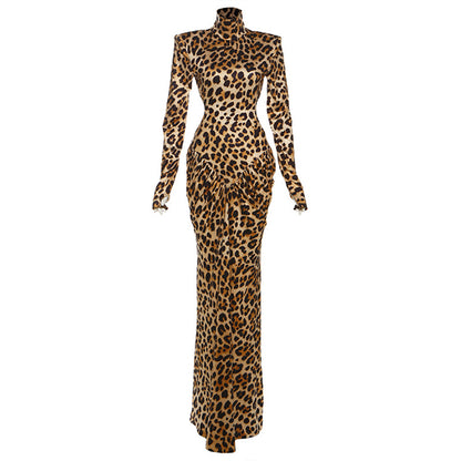 SXR fall winter fashion backless turtleneck long sleeve printed dress