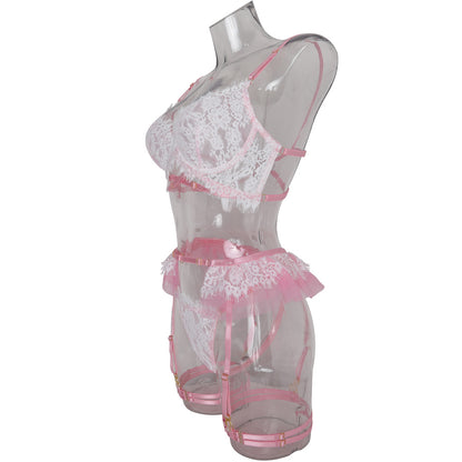 Lace see-through sexy bowknot underwear suit