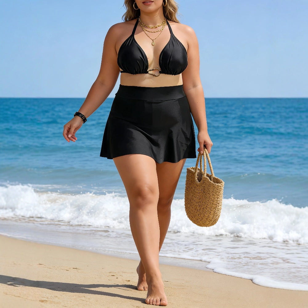 CL (L-4XL) 2026 plus size swimsuit sexy slingback high waist pleated skirt bikini split