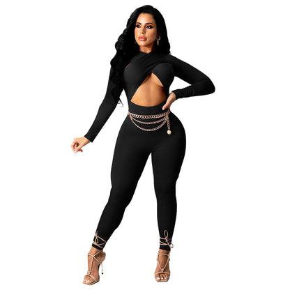 MYF (S-2XL) K9963 autumn and winter cross strap jumpsuit