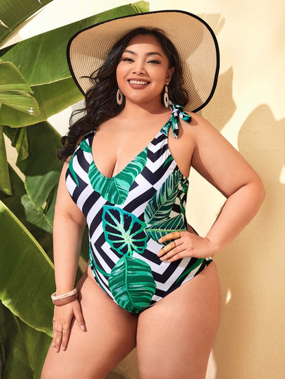 LF (L-4XL) women's one-piece color printing sexy swimsuit plus size