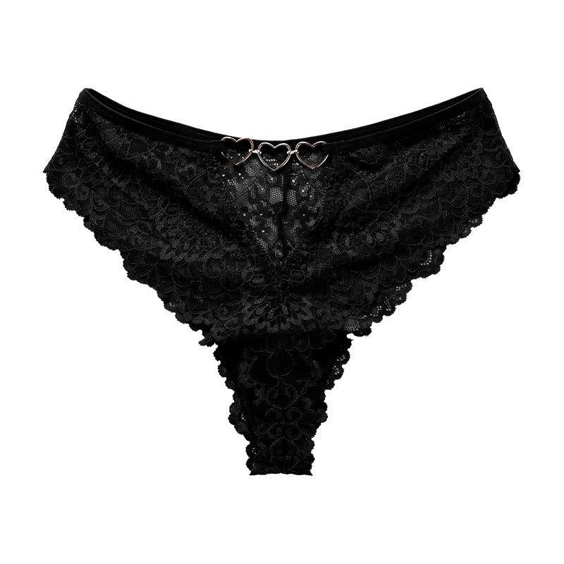 Sexy lace see-through plus size T-type pants metal buckle cotton crotch T-back