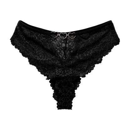 Sexy lace see-through plus size T-type pants metal buckle cotton crotch T-back
