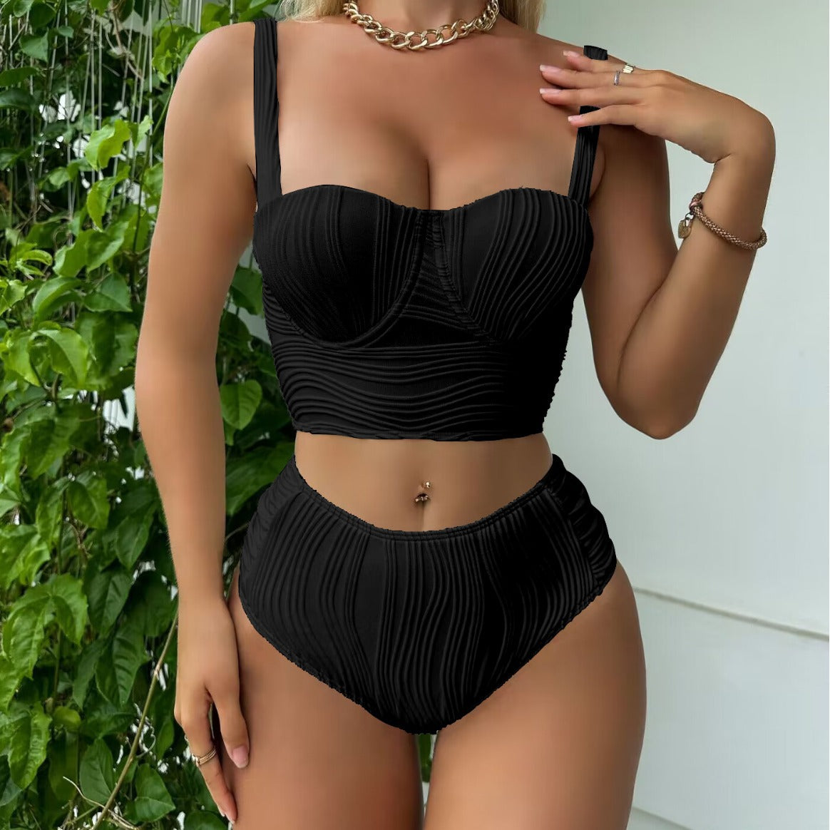 (4 days ready to ship) SY The Journey of Flower special fabric hard back two-piece high waist swimsuit