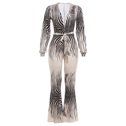 SXR K25S89517 spring off-shoulder top high waist bootcut pants jumpsuit