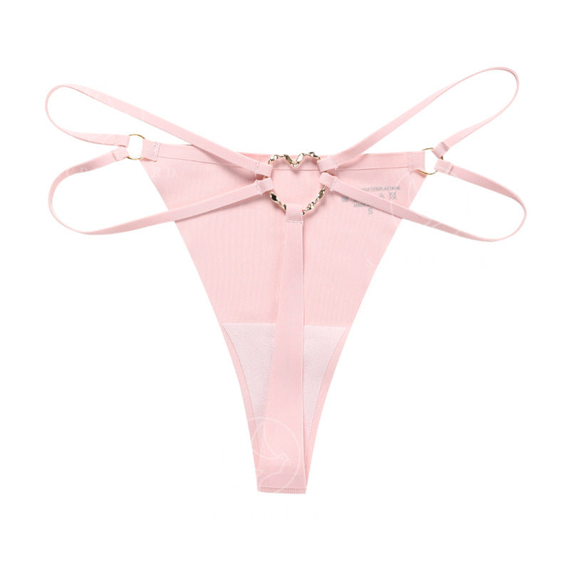 Seamless one-piece T-back metal ring pure desire less T-shaped panties large size cotton crotch breathable underwear