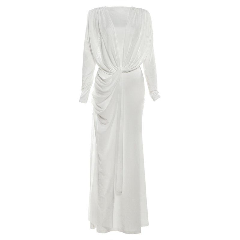 SXR autumn and winter irregular mesh long dress solid color dress