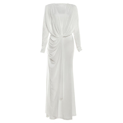 SXR autumn and winter irregular mesh long dress solid color dress