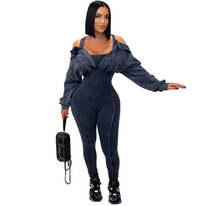 MYF (S-2XL) K10820 cold-shoulder bodycon jumpsuit