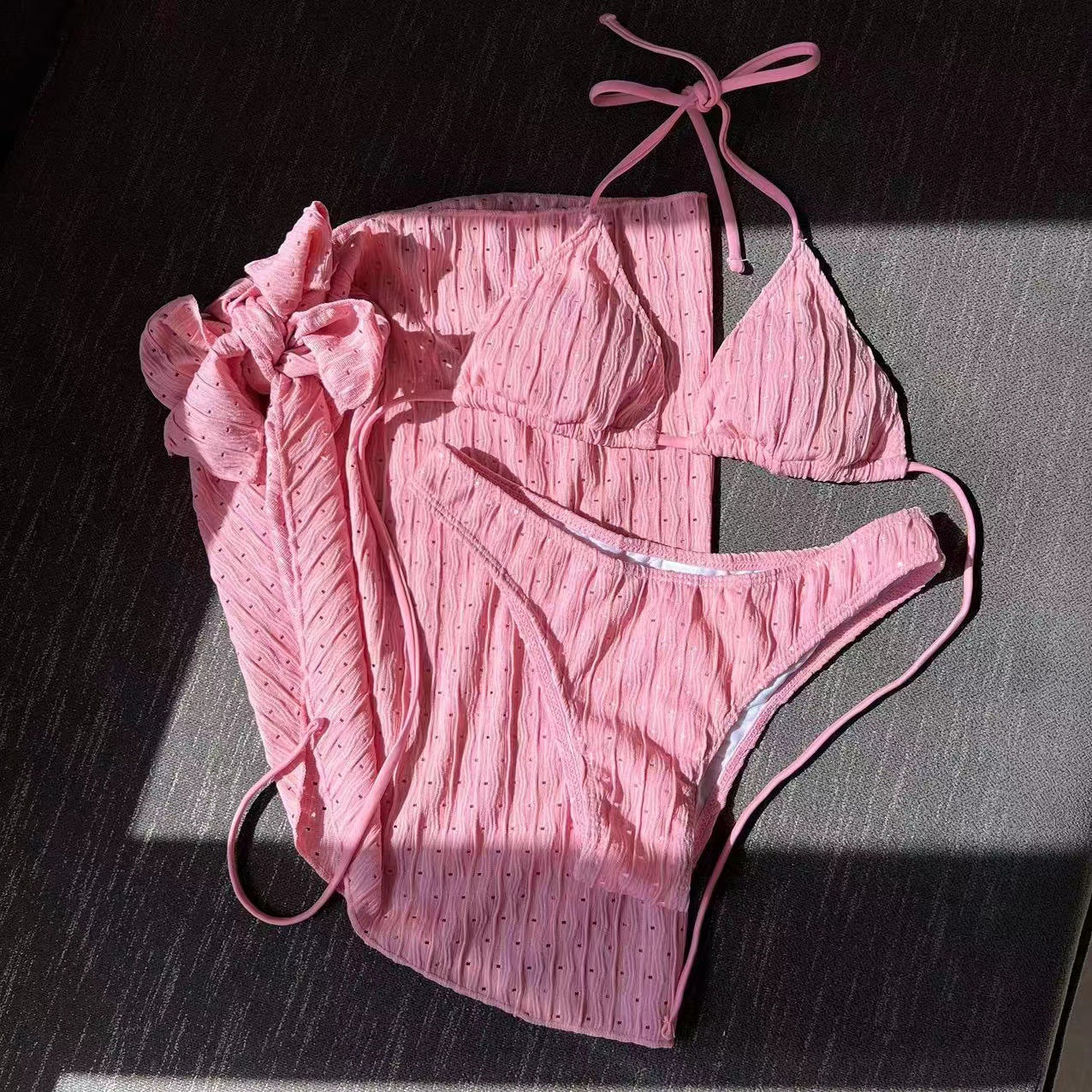 (4 days ready to ship) SY swimsuit three-piece backless drawstring strap bikini three-piece set