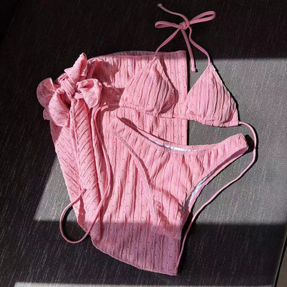 (4 days ready to ship) SY swimsuit three-piece backless drawstring strap bikini three-piece set