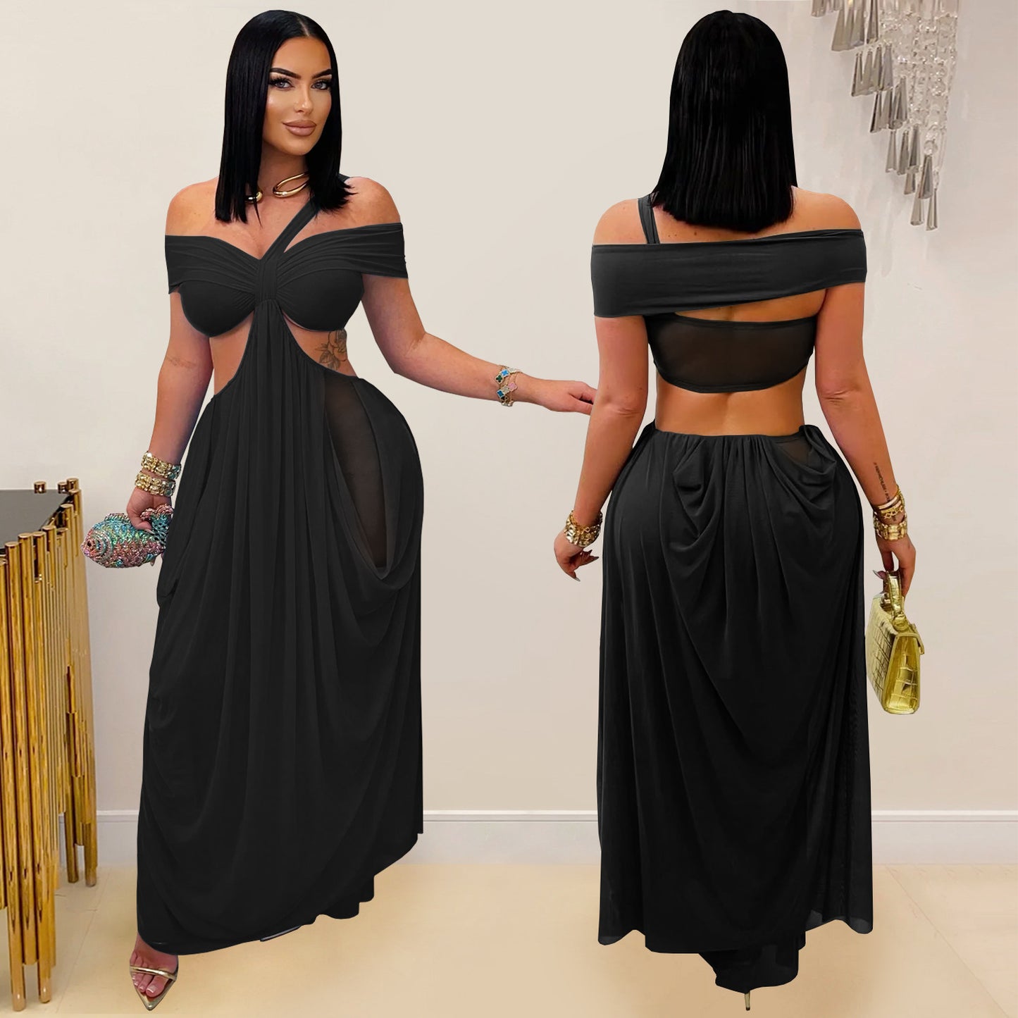 XYZ C7430 bandeau slim-fit sheer mesh dress