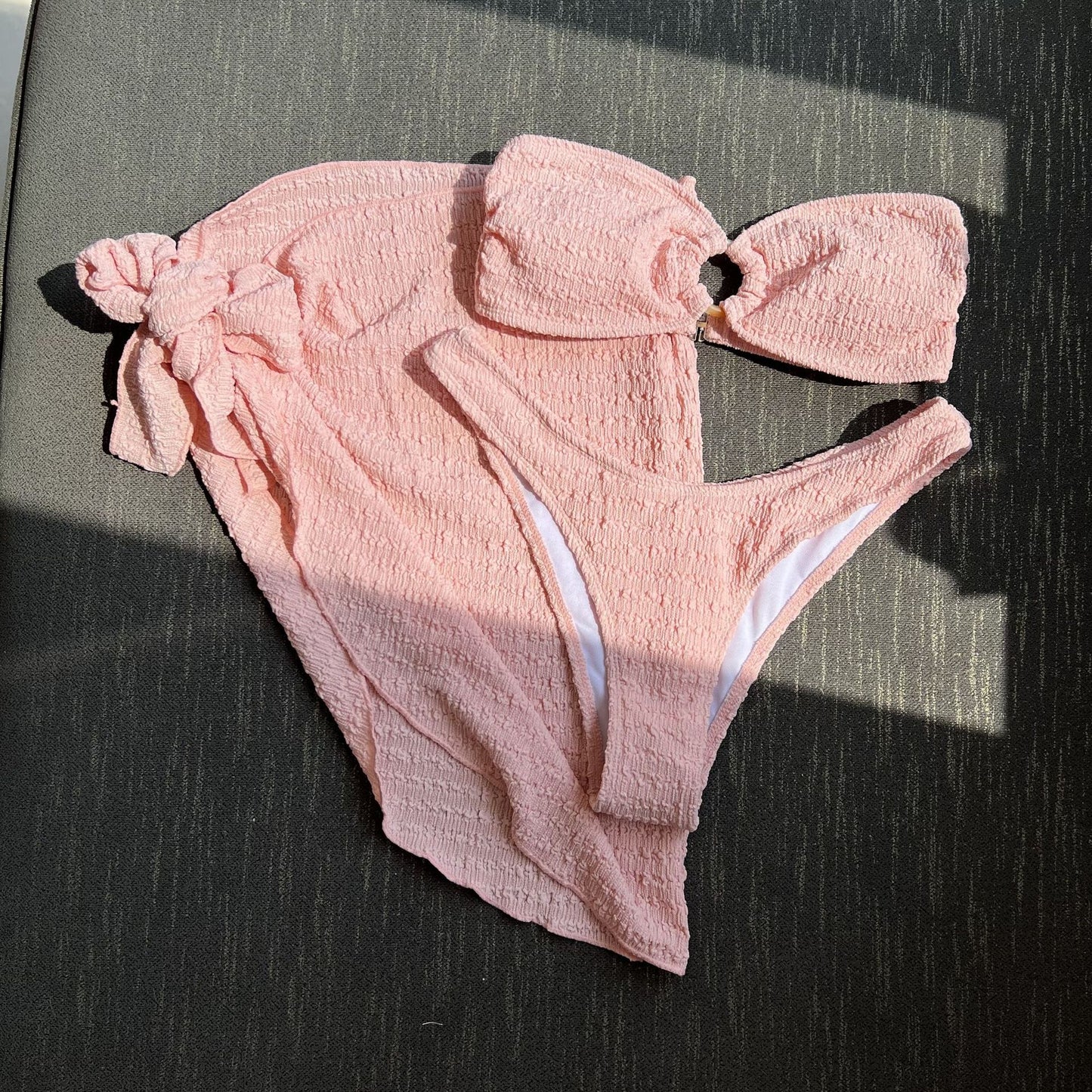 (4 days ready to ship) SY textured cloth tube top three piece swimsuit bikini