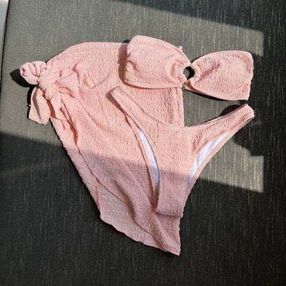 (4 days ready to ship) SY textured cloth tube top three piece swimsuit bikini