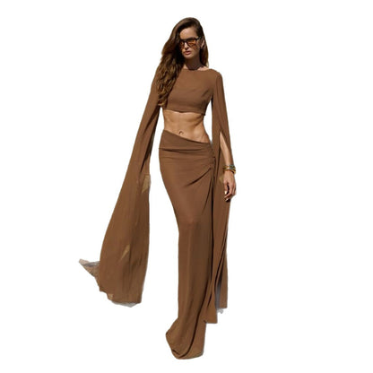 DLS Spring Dance super long sleeve short top sexy ribbon sheath dress suit