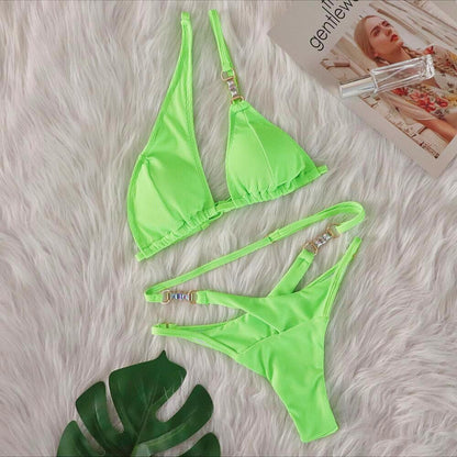 Sexy bikini Crystal Diamond striped strap split female luxury