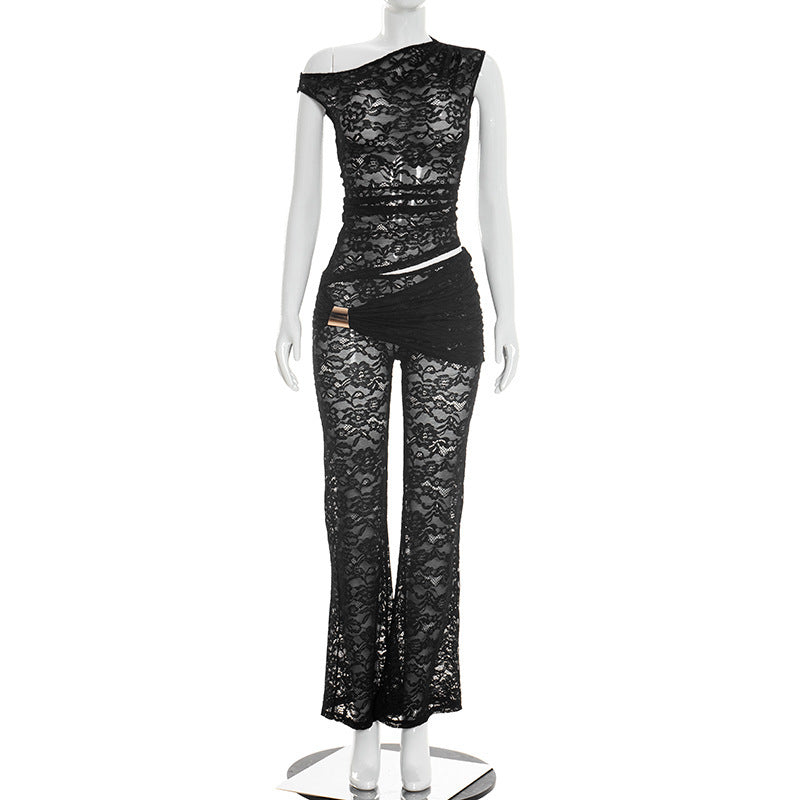 DZHT J26ST060 fashion design sense see-through slim-fit lace suit
