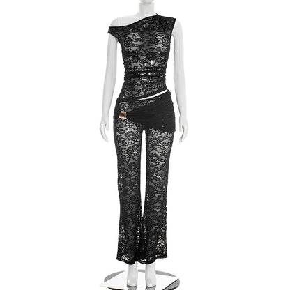 DZHT J26ST060 fashion design sense see-through slim-fit lace suit