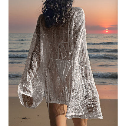 CYB side slit loose pullover knitting see-through beach sun protection bikini blouse