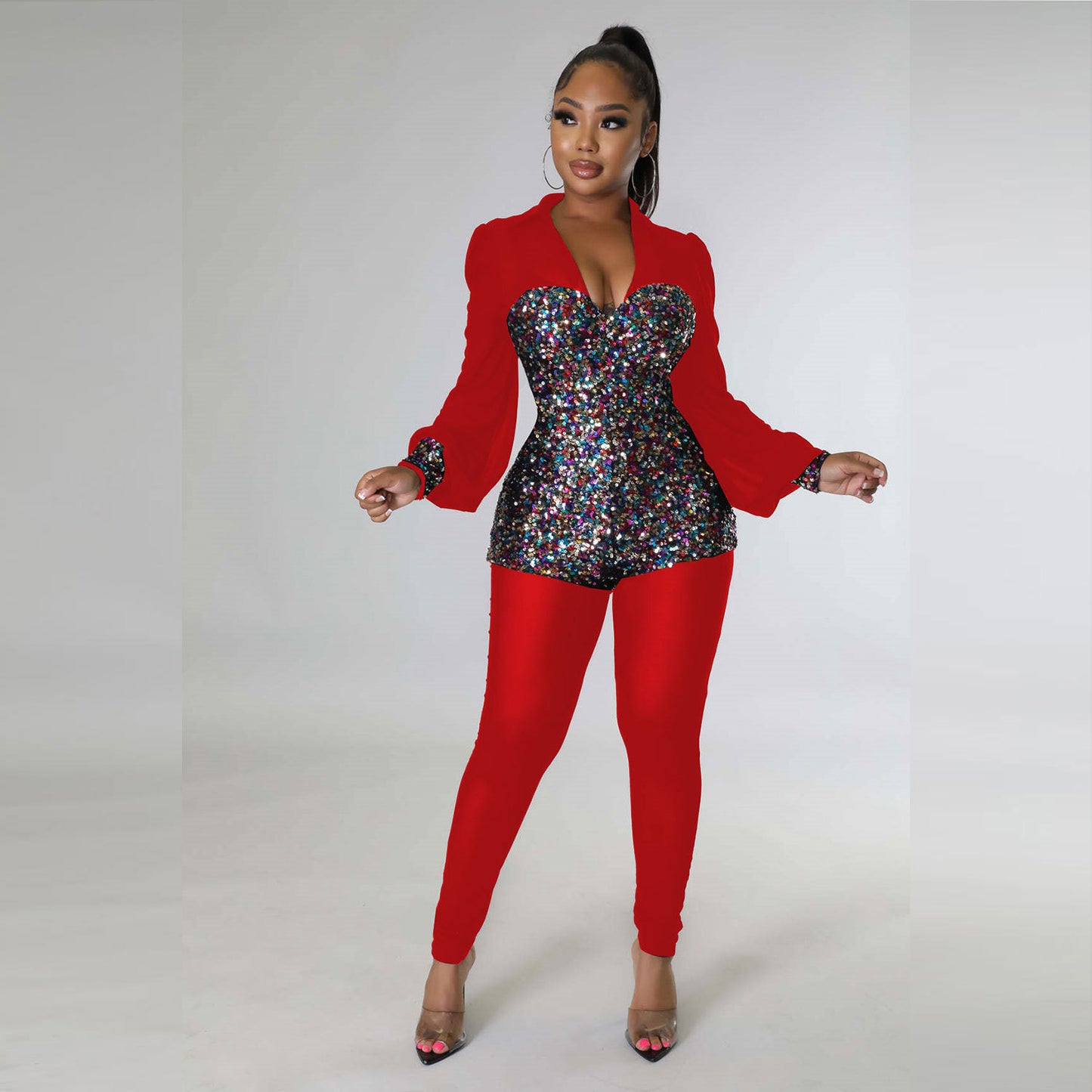 GY (M-2XL) YK2539 mesh sequin jumpsuit