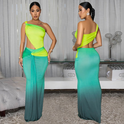 XYZ C7473 summer cross-shoulder bag arm gradient dress