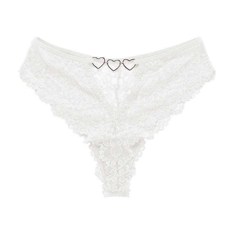 Sexy lace see-through plus size T-type pants metal buckle cotton crotch T-back