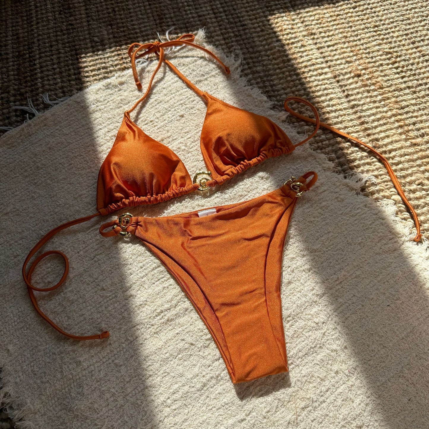 (4 days ready to ship) SY nylon light metal ring lace-up backless split swimsuit bikini