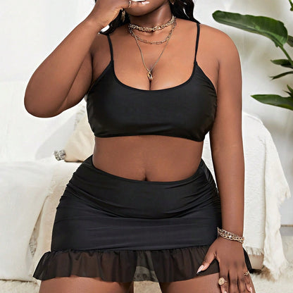 LF (L-4XL) bikini sexy suit split black plus size swimsuit