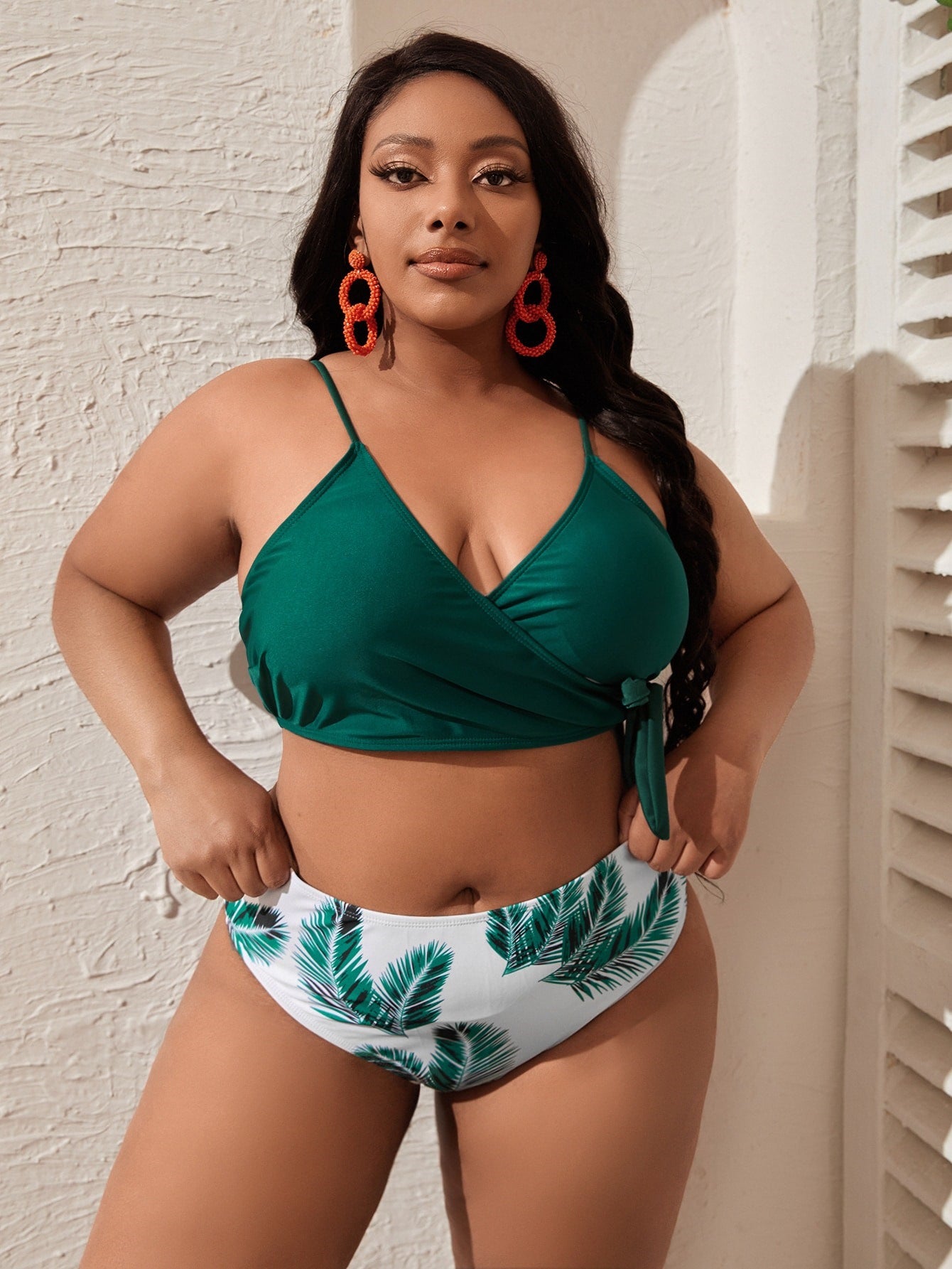 LF (L-4XL) women's split color printing swimsuit plus size