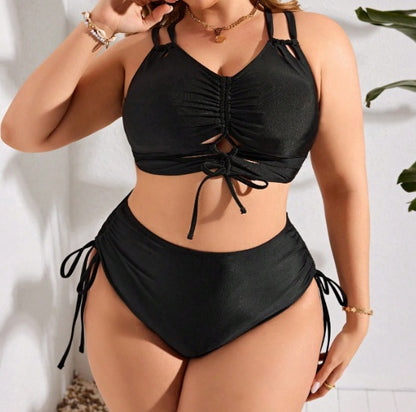 CL (L-4XL) Large size one-piece swimsuit women's high-grade sexy drawstring high waist plump girls two-piece suit