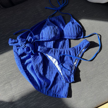 (4 days ready to ship) SY swimsuit three-piece backless drawstring strap bikini three-piece set