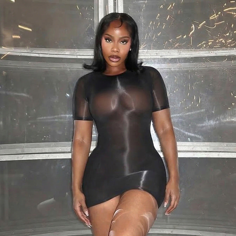 DZHT Y26DS074 tight see-through short sleeve dress
