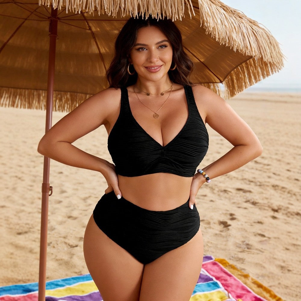 CL (L-4XL) 2026 high waist split deep V sexy plus size swimsuit
