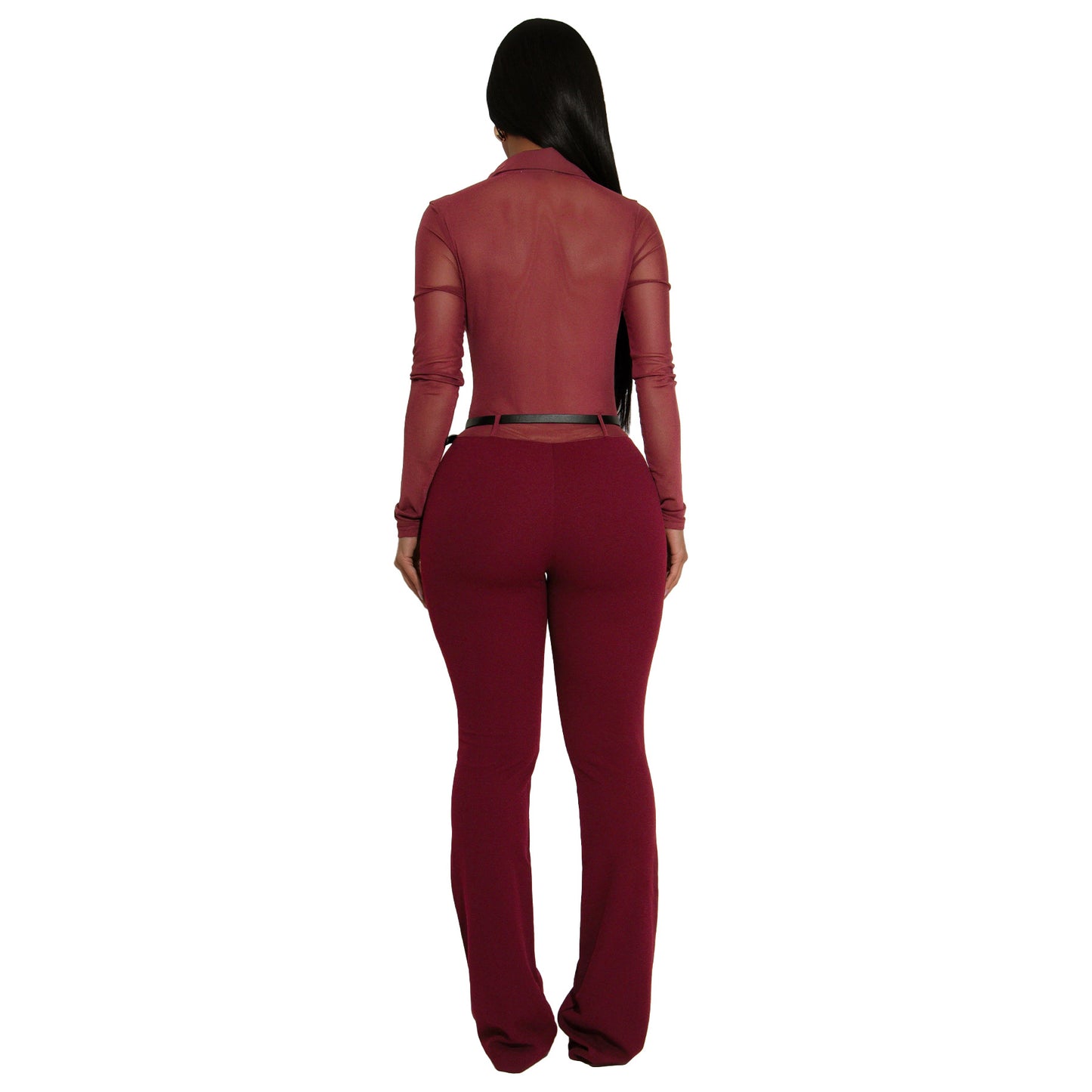 MYF (S-2XL) 10910 sheer long sleeve tight jumpsuit