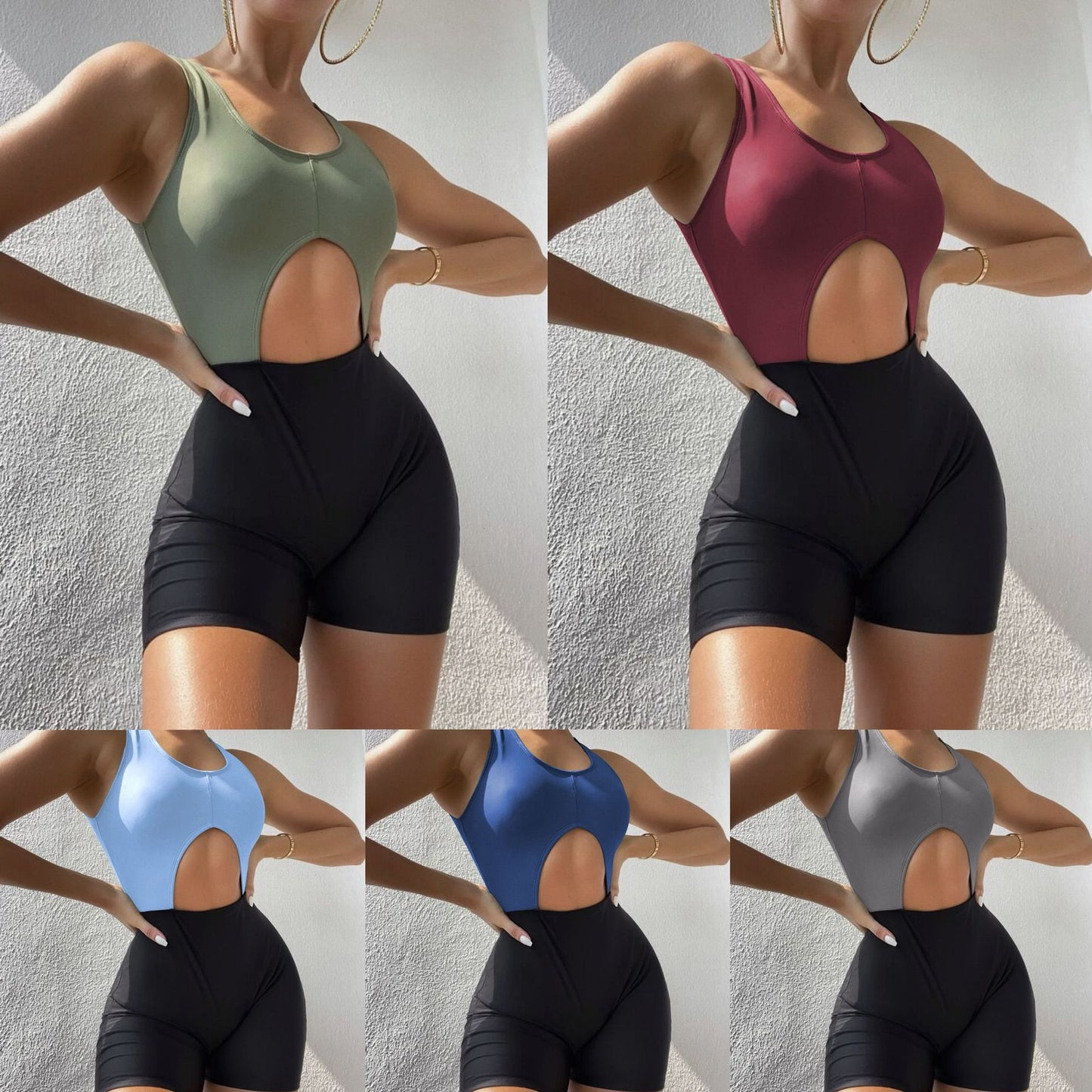 (4 days ready to ship) SY colorblock boxers hollow Siamese bikini