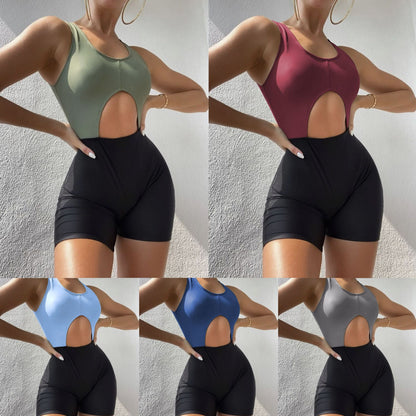 (4 days ready to ship) SY colorblock boxers hollow Siamese bikini