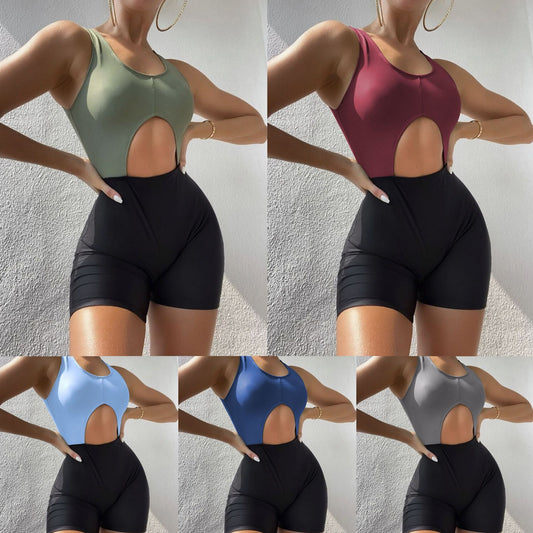 (4 days ready to ship) SY colorblock boxers hollow Siamese bikini