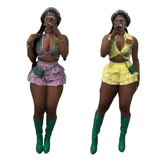MZ (S-2XL) MZ88632 stretch ruffled shorts suit
