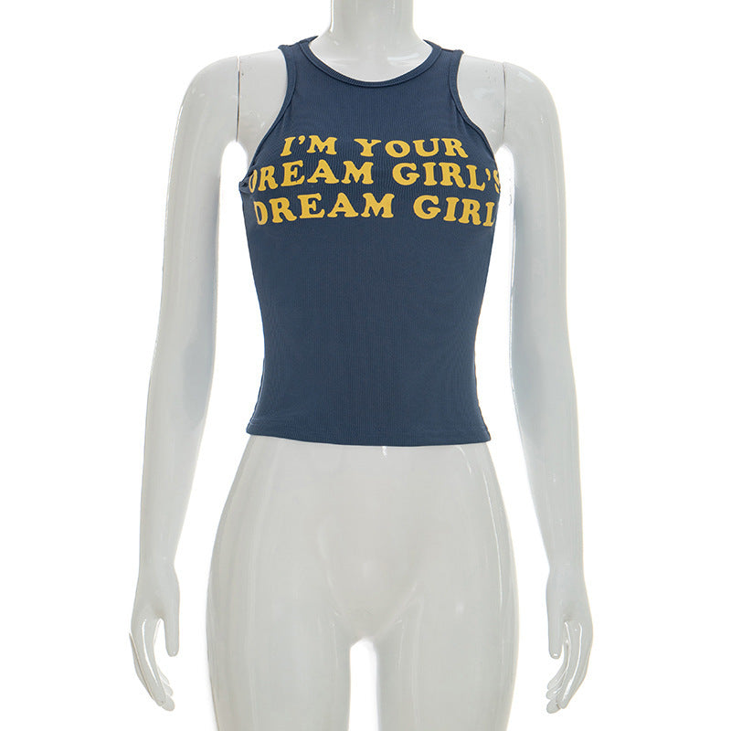 DZHT D26TP078 summer women's shirt letters offset printing thread sleeveless vest