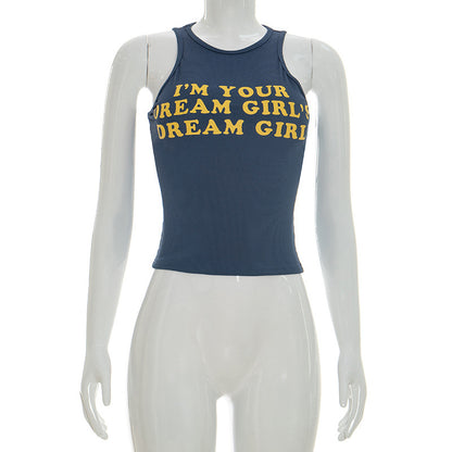 DZHT D26TP078 summer women's shirt letters offset printing thread sleeveless vest